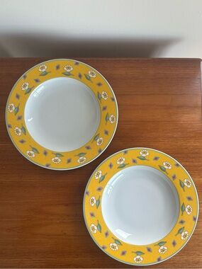 Villeroy & Boch Yellow Floral Rim Porcelain Soup Plates - Cottagecore - EUC VTG